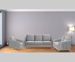 Rich Velvet Sofa Set with Silver Legs - Grey Color #065185