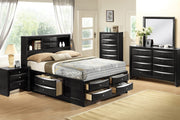 Solid Wood Full Storage Bedroom set with Shelves on Headboard Bed- Black Color #05FELIC