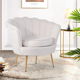 Beige Velvet Accent Chair With Golden Legs- #21Gafford