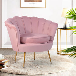 Pink Velvet Accent Chair With Golden Legs- #21Gafford