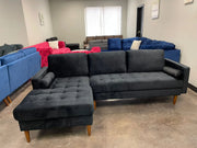 Velvet Upholstered Sectional with Chaise - Black Color #219122