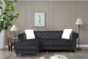 Black Velvet Sectional With White Throw Pillows- #212030