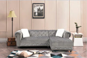 Grey Velvet Sectional With White Throw Pillows- #212030