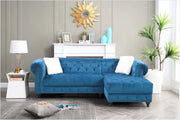 Blue Velvet Sectional With White Throw Pillows- #212030