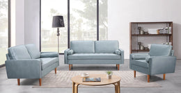 Velvet Upholstered 3Pcs Sofa Set with Stitched Seats- Light Green #217020