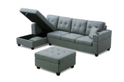 Fabric Sectional With RHF/LHF Storage Chaise & Ottoman- Includes Cup Holders & Throw Pillows- Grey Color #211942