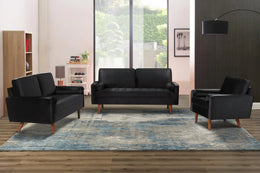 Velvet Upholstered 3Pcs Sofa Set with Stitched Seats- Black #217020
