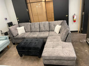 Velvet Sectional With Reversible Chaise, Storage Ottoman & White Throw Pillows- #211013