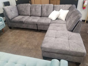 Velvet Sectional With Reversible Chaise, Storage Ottoman & White Throw Pillows- #211013