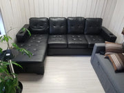 Air Leather Sectional With Cup Holders and Storage Chaise- Black Color #16UQEENS