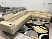 Stylish and Modern Beige Gel Leather Sofa Corner Sofa With Reversible Seat and Cup Holders- #213354