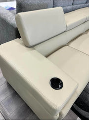 Stylish and Modern Beige Gel Leather Sofa Corner Sofa With Reversible Seat and Cup Holders- #213354