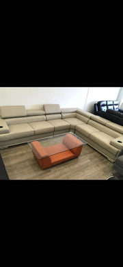 Stylish and Modern Beige Gel Leather Sofa Corner Sofa With Reversible Seat and Cup Holders- #213354