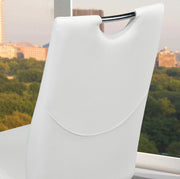 5Pcs Glass Table with Leather Rocking Chairs Dining Set - White