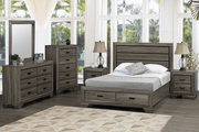 Distressed Grey Finish Wooden Bedroom Set with Storage Drawers on Footboard- Grey