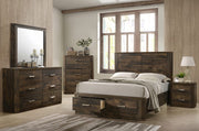 Deep Walnut and Distressed Wood Finish Bedroom Set