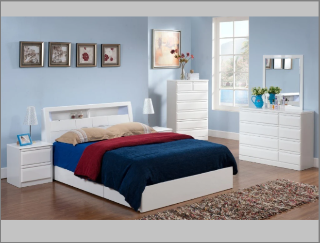 Modern Lacquer Finish Bedroom Set White Color 15KURARA