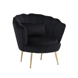 Black Velvet Lounge Chair With Golden Legs- #21Queen
