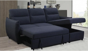 Navy Blue Linen Fabric Sectional Sofa Bed with Storage Chaise- 064016