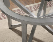 Glass Top with Wooden Legs with Fabric Chairs Dining Set- Light Grey #031035