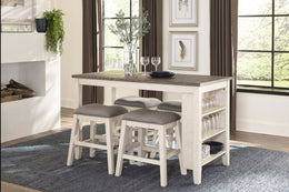 Wooden Counter Height Table with Side Shelves and Counter Stools 5Pcs Set