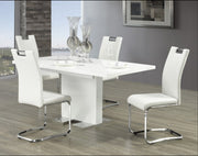 5Pcs Glossy Finish Modern Dining Set- White/Black Chairs