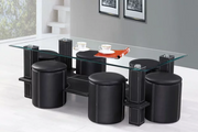 Clear Glass Coffee Table with Black Legs and 6 Stools #172056