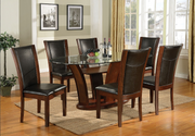 Clear Glass Top with Wooden Base Table with Leather Upholstered Chairs 7Pcs Dining Set