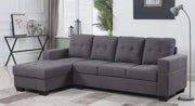 Condo Size Fabric Upholstered Sectional with Reversible Chaise- Grey