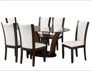 Clear Glass Top with Wooden Base Table with Leather Upholstered Chairs 7Pcs Dining Set