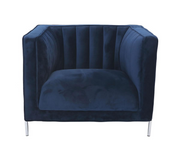 Velvet Sofa Set with Chrome Legs- Blue Color #0619043