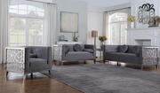 Velvet Sofa Set with Stainless Steel Frame and Chrome Finish Legs-Grey Color #0623381
