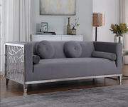 Velvet Sofa Set with Stainless Steel Frame and Chrome Finish Legs-Grey Color #0623381