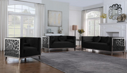 Velvet Sofa Set with Stainless Steel Frame and Chrome Finish Legs-Black Color #0623381