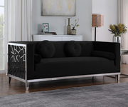Velvet Sofa Set with Stainless Steel Frame and Chrome Finish Legs-Black Color #0623381