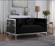 Velvet Sofa Set with Stainless Steel Frame and Chrome Finish Legs-Black Color #0623381