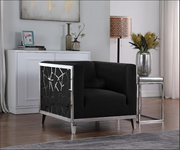 Velvet Sofa Set with Stainless Steel Frame and Chrome Finish Legs-Black Color #0623381