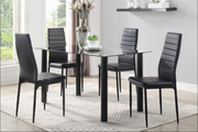Tempered Glass Table with Leather Chairs Dining Set- Black Chairs #115538