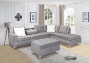 Velvet Sectional with Reversible Chaise and Storage Ottoman- Grey Color #16IVY