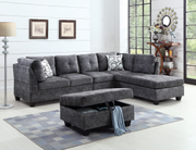 Grey Linen Sectional With Reversible Chaise and Storage Ottoman #16SNOW