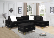 Velvet Sectional with Reversible Chaise and Storage Ottoman- Black Color #16IVY