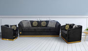 Modern Velvet Sofa Set with Gold Base- Black Color