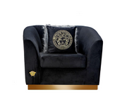 Modern Velvet Sofa Set with Gold Base- Black Color