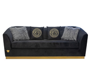 Modern Velvet Sofa Set with Gold Base- Black Color