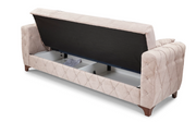 Turkish Made Fabric Upholstered Sofa Bed with Underneath Storage- Beige Color