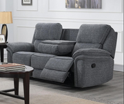 Fabric Manual Recliner Set with Wireless Phone Charger on Sofa- Grey Color