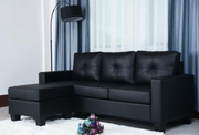 Leather Upholstered Condo Size Sectional- Black Color #Anna