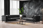 Turkish Made Velvet Tufted Sofa Corner Sofa with Chrome Legs- Black Color