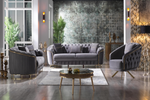 urkish Made Modern Tufted Sofa Set with Gold Legs- Grey Velvet