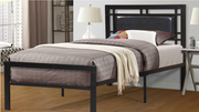 Metal Platform Bed with Leather Upholstered Headboard- Black Color